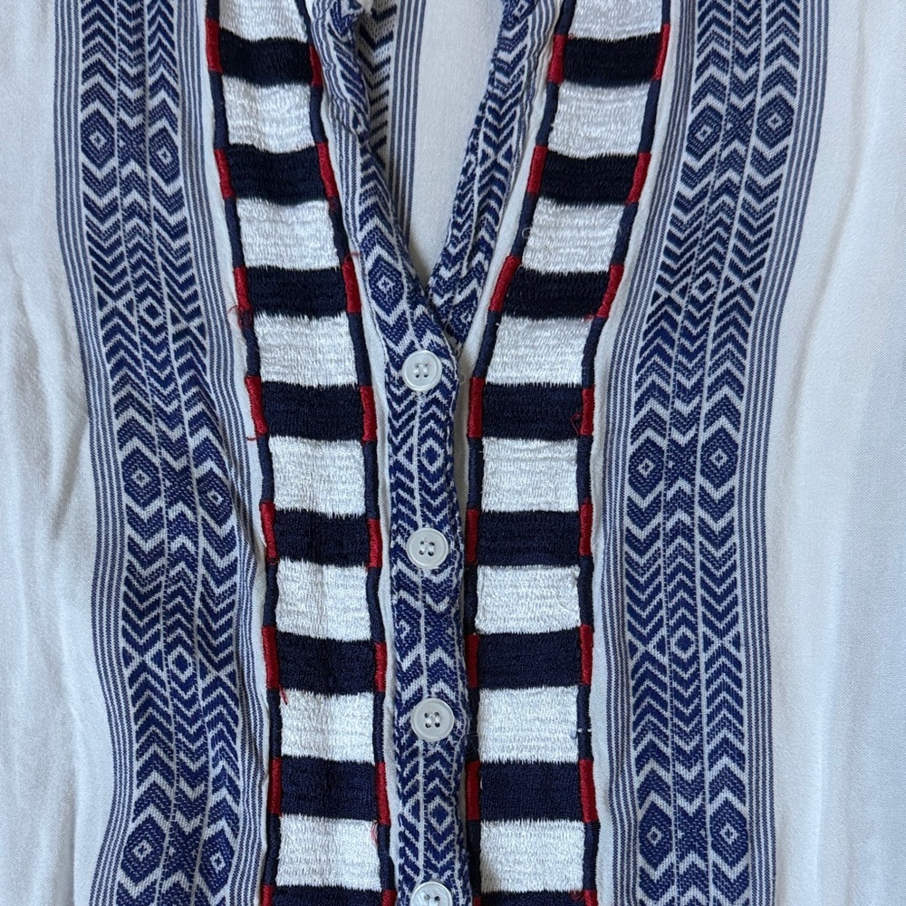 Bindu Blue White Boho Romper Embroidered Tassel Drawstring M Pockets - Picture 3 of 7